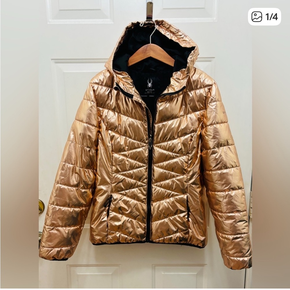 Spyder Rose Gold Hooded Puffer Jacket sz M